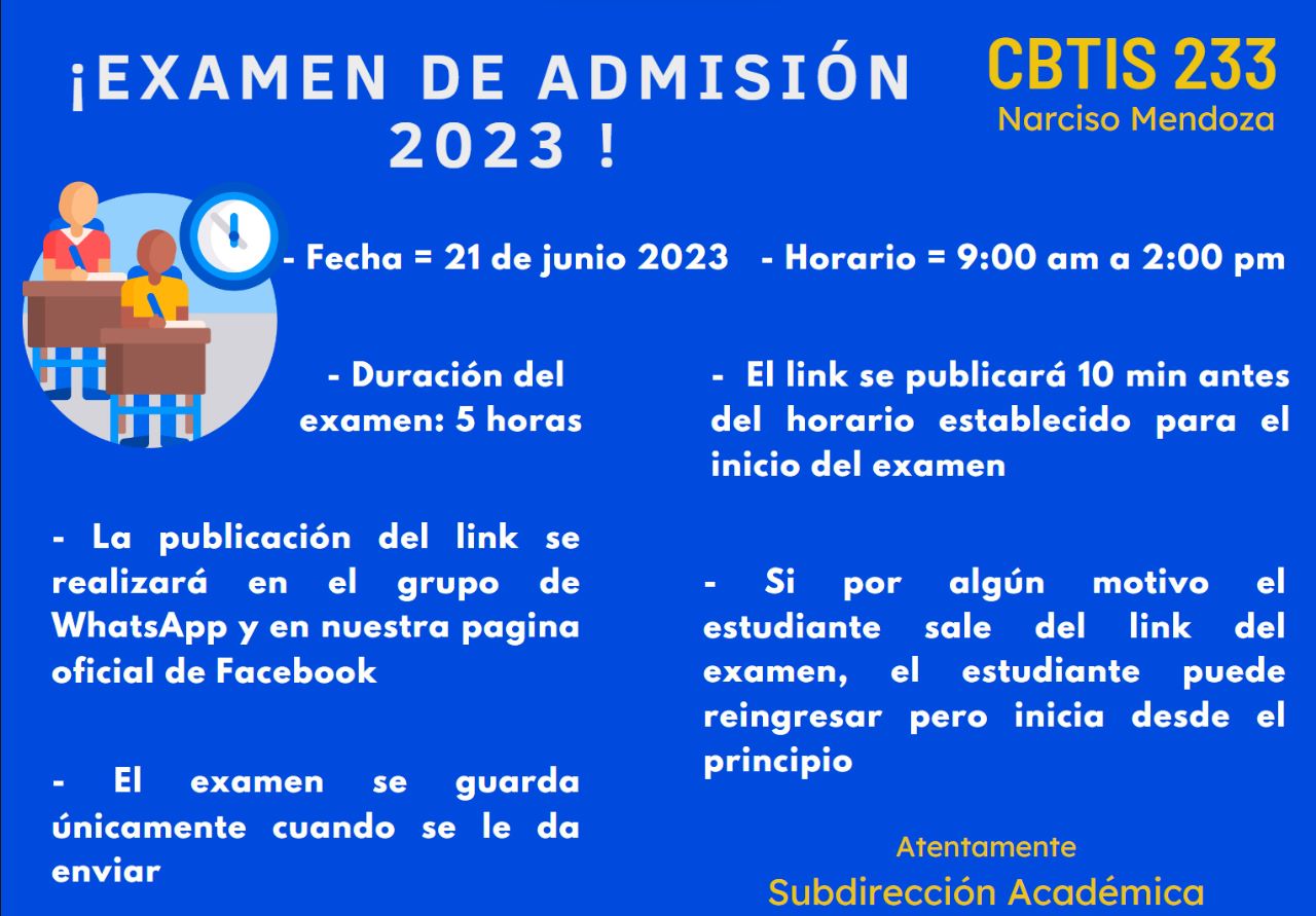 EXAMEN DE ADMISIÓN – CBTis 233